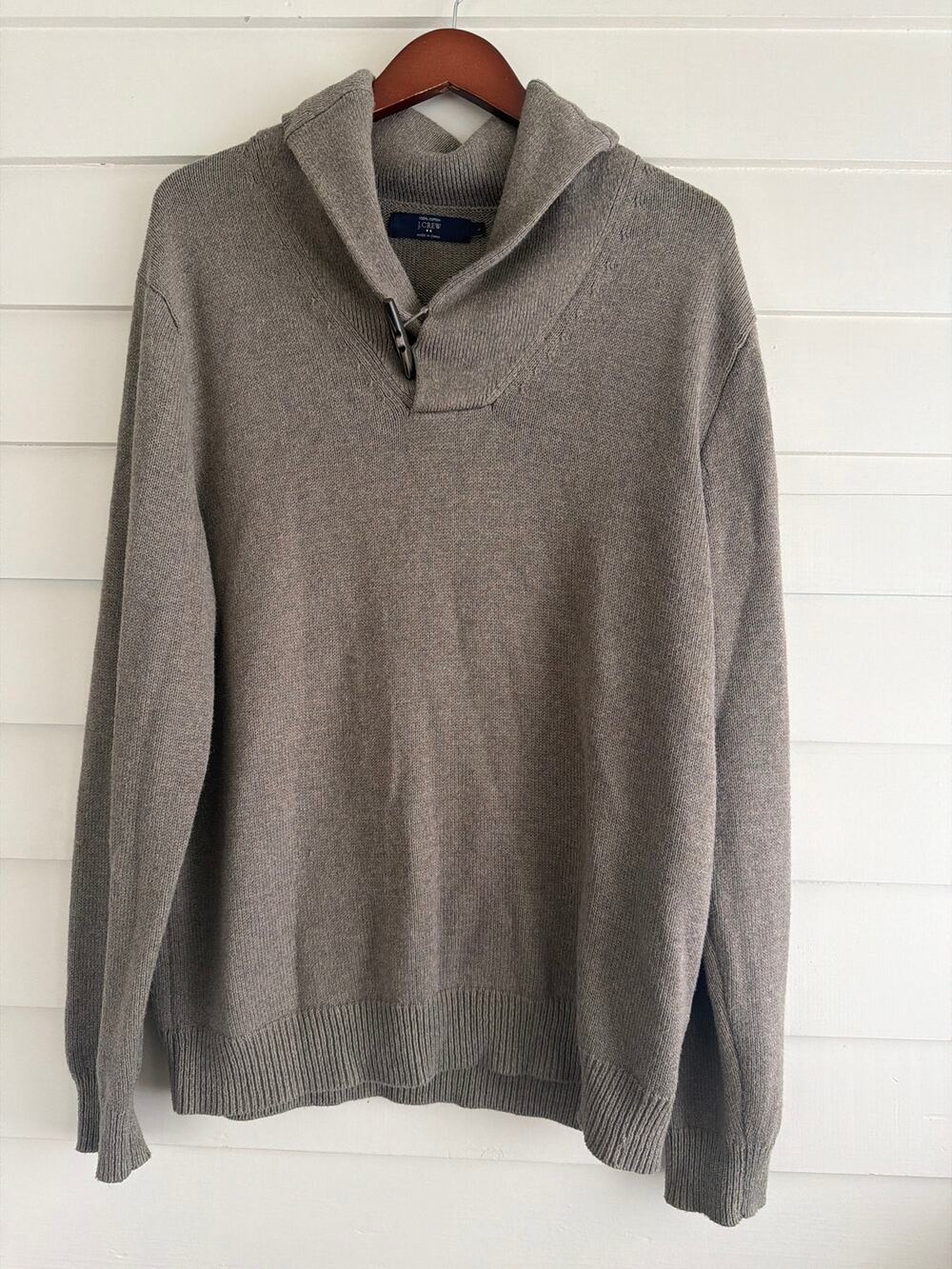 J.Crew Mens L Cotton Shawl Collar Toggle Sweater Fisherman Coastal Academia Prep